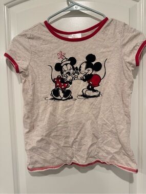 Hanna Andersson Cream Tee with Red Trim and Mickey & Minnie Graphic